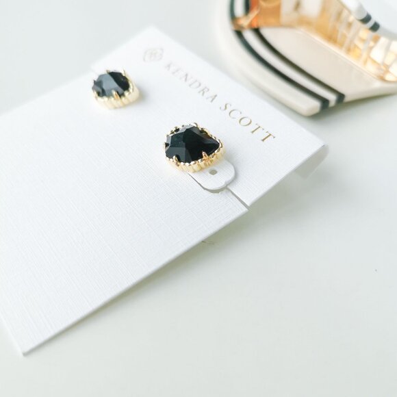 Kendra Scott Tessa Gold Black Opaque Glass Stud Earrings - Picture 2 of 3
